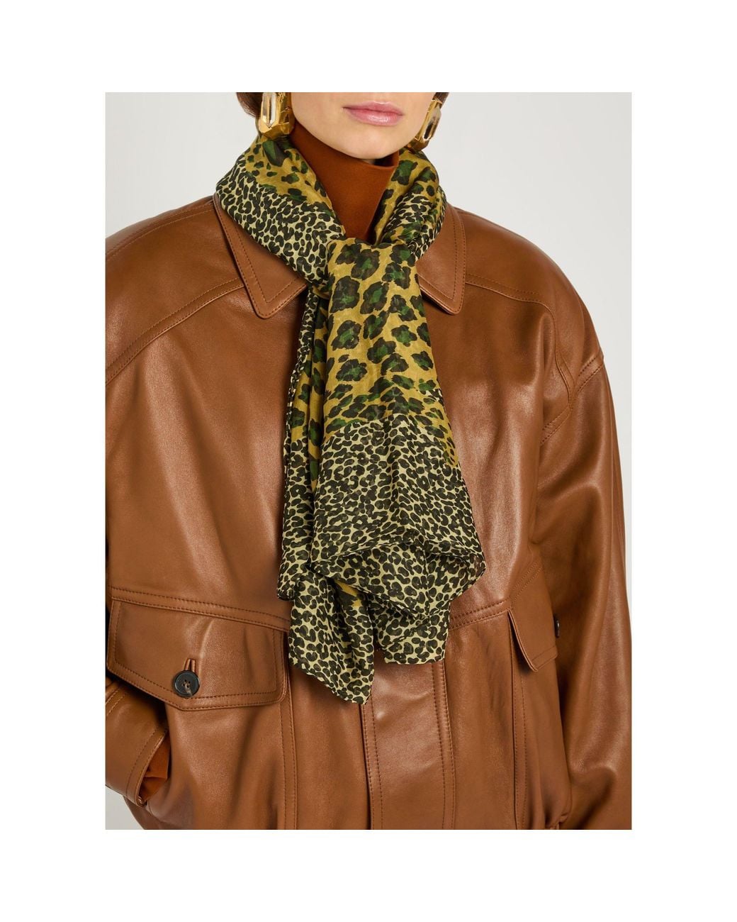 Leopard Print Monogram Saint Laurent Leopard-Print Animal Patterned Square Scarf in Green | Lyst