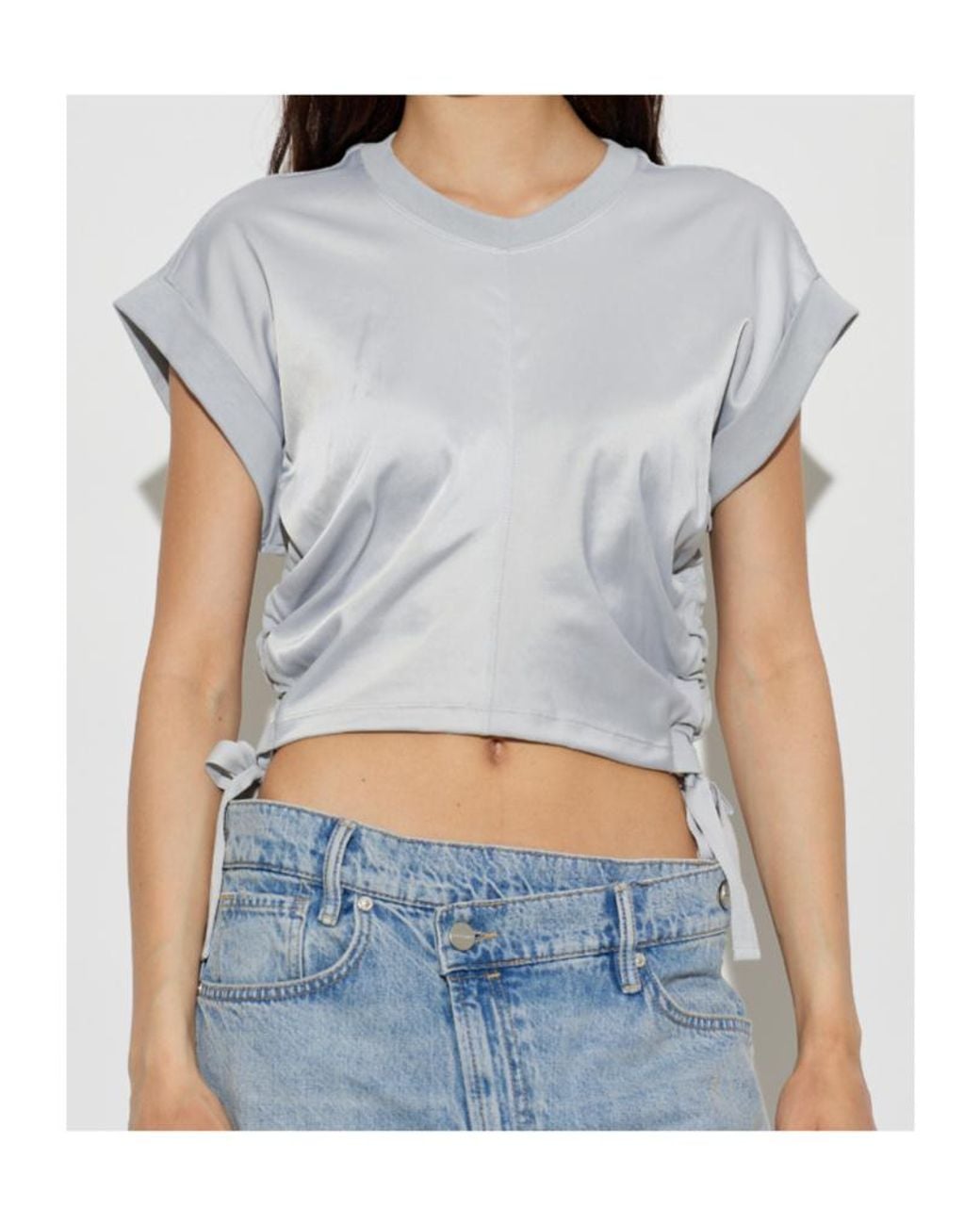 AllSaints Gray Mira Ruched Crop Top