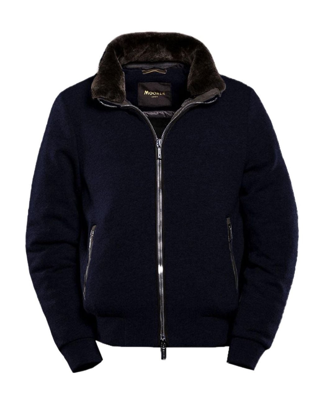 Moorer Blue Faux Fur Collar Zip Jacket for men