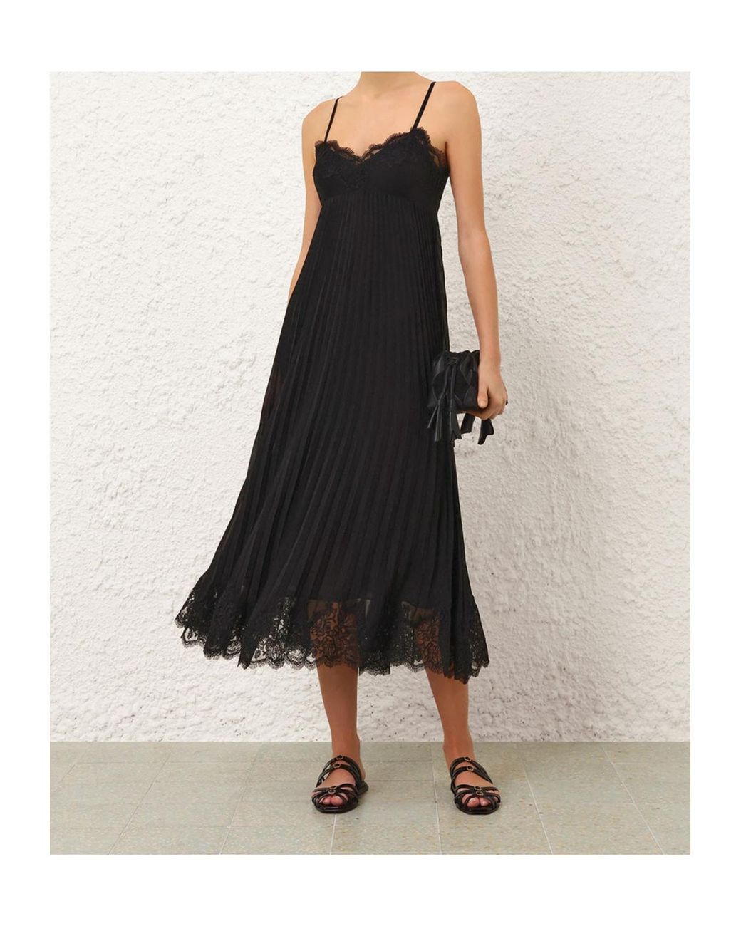 Zimmermann Black Pleated Slip Dress