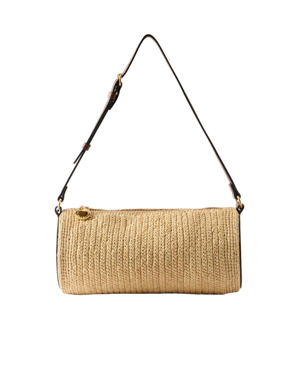 Stella McCartney Metallic Barrel Vegetarian Leather-Trimmed Raffia Shoulder Bag