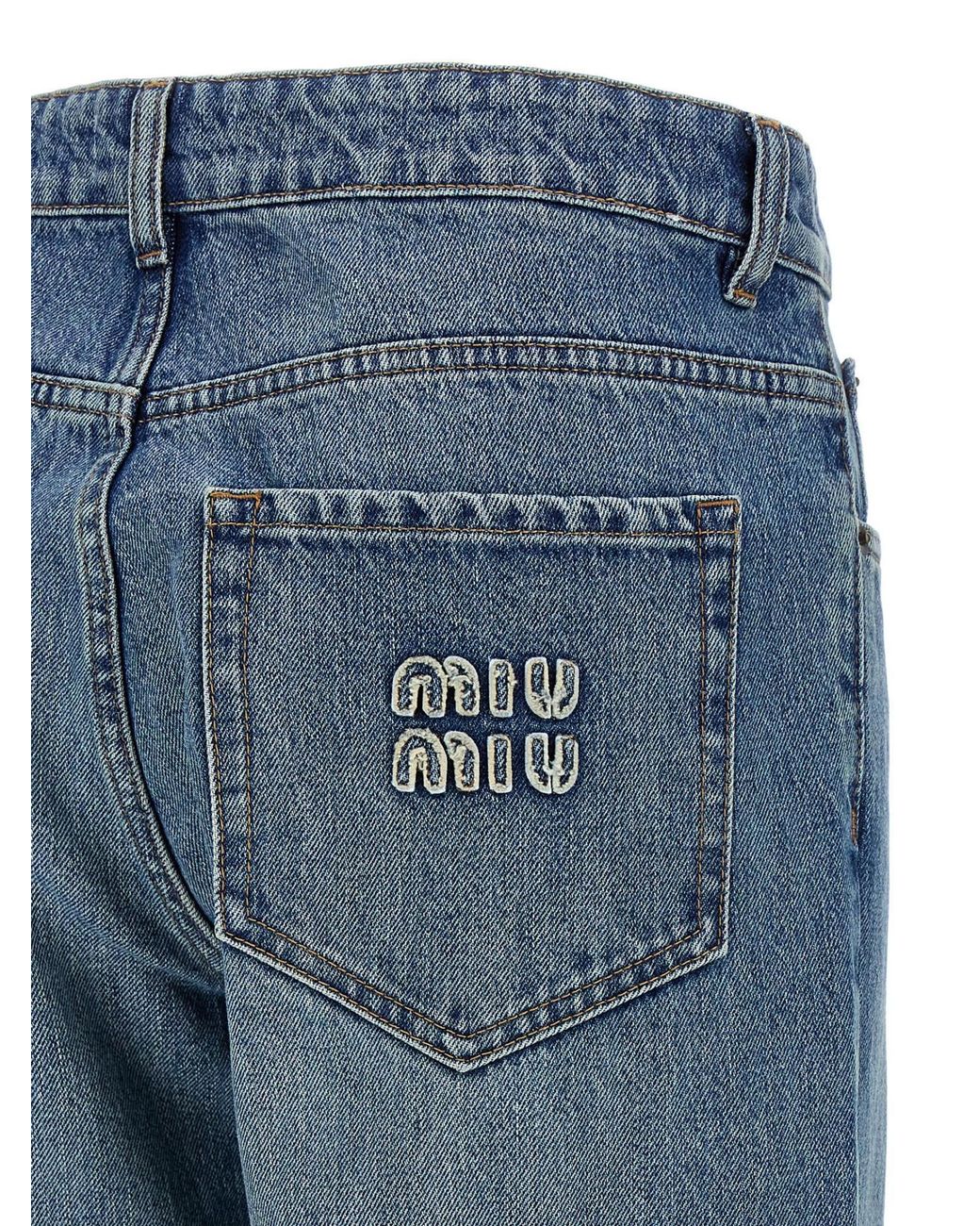 Miu Miu Blue Logo-Embroidered Straight-Leg Jeans