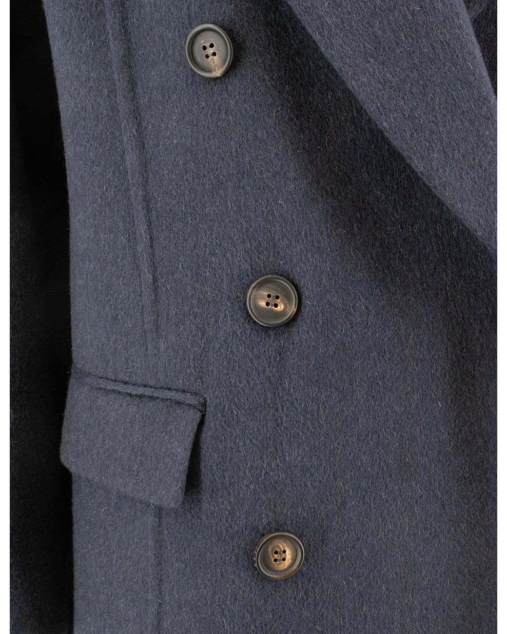 Brunello Cucinelli Blue Double-Breasted Cashmere Coat