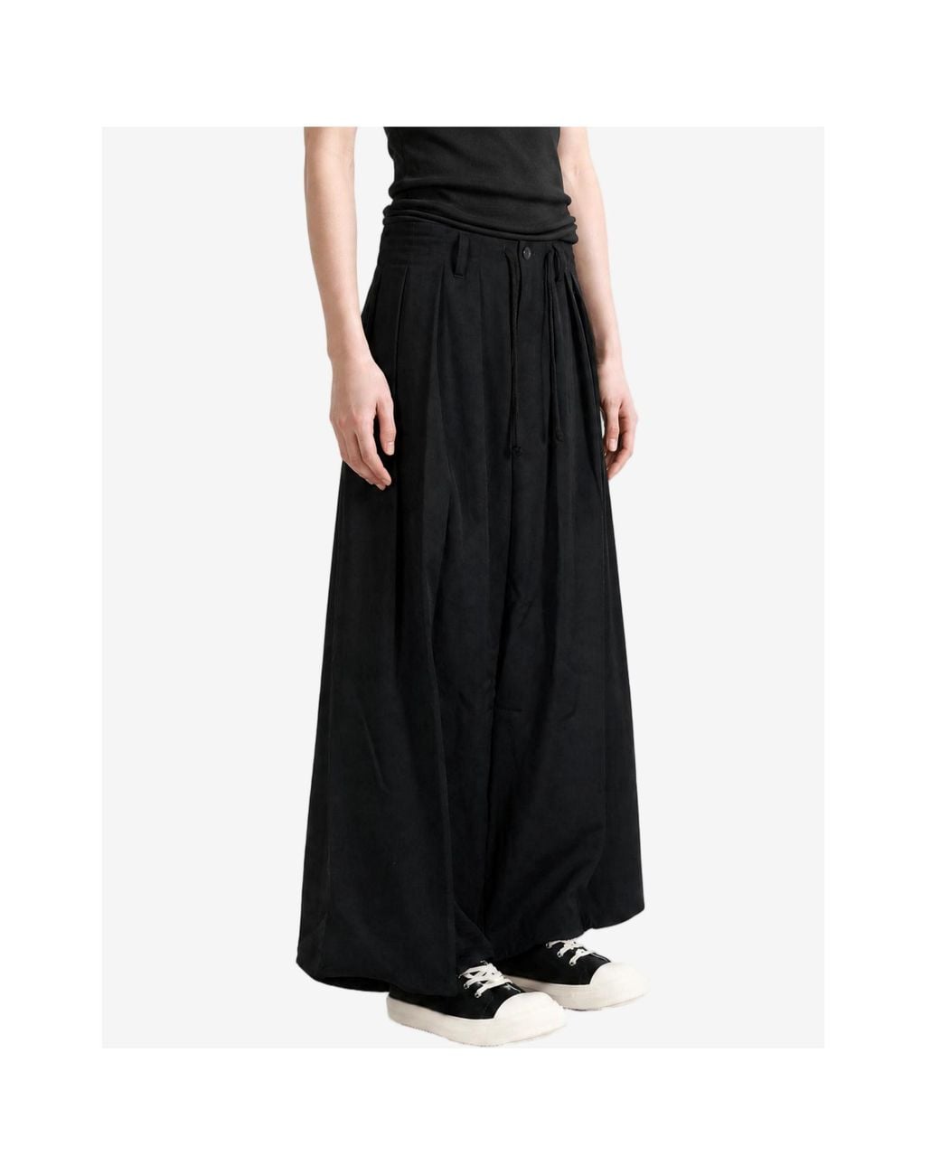 Yohji Yamamoto Black Pleated Drawstring Trousers for men