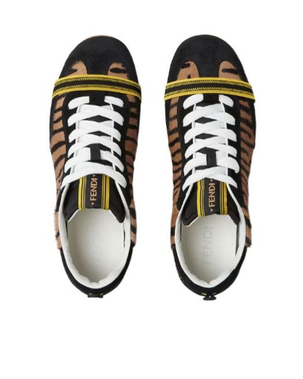 Fendi Brown Wrap Tiger-Print Panelled Sneakers