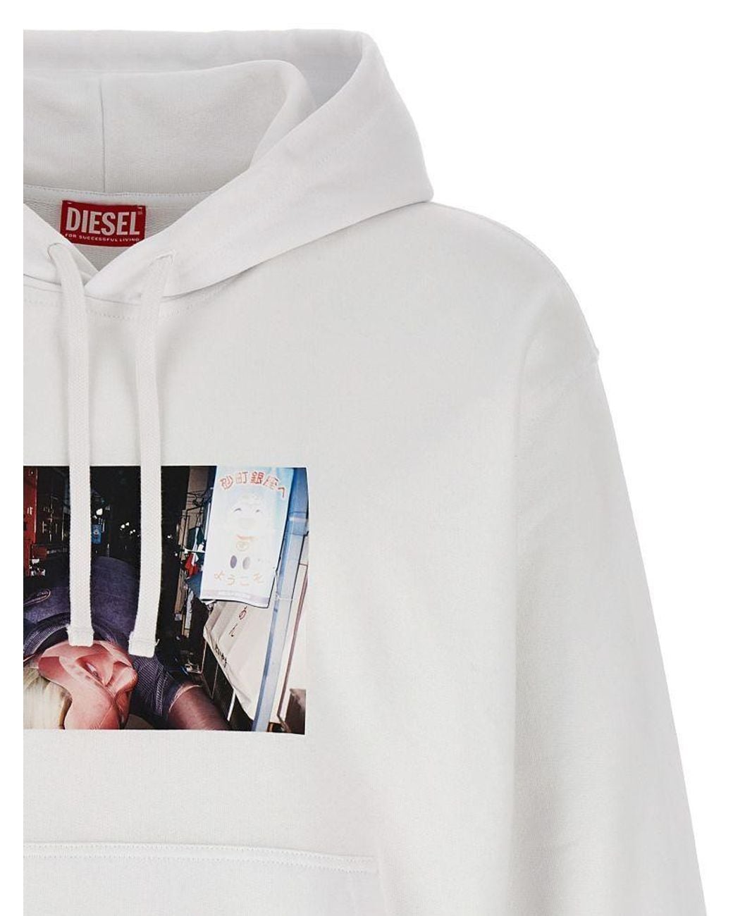 DIESEL White Macs-Hood-L3 Cotton Hoodie for men