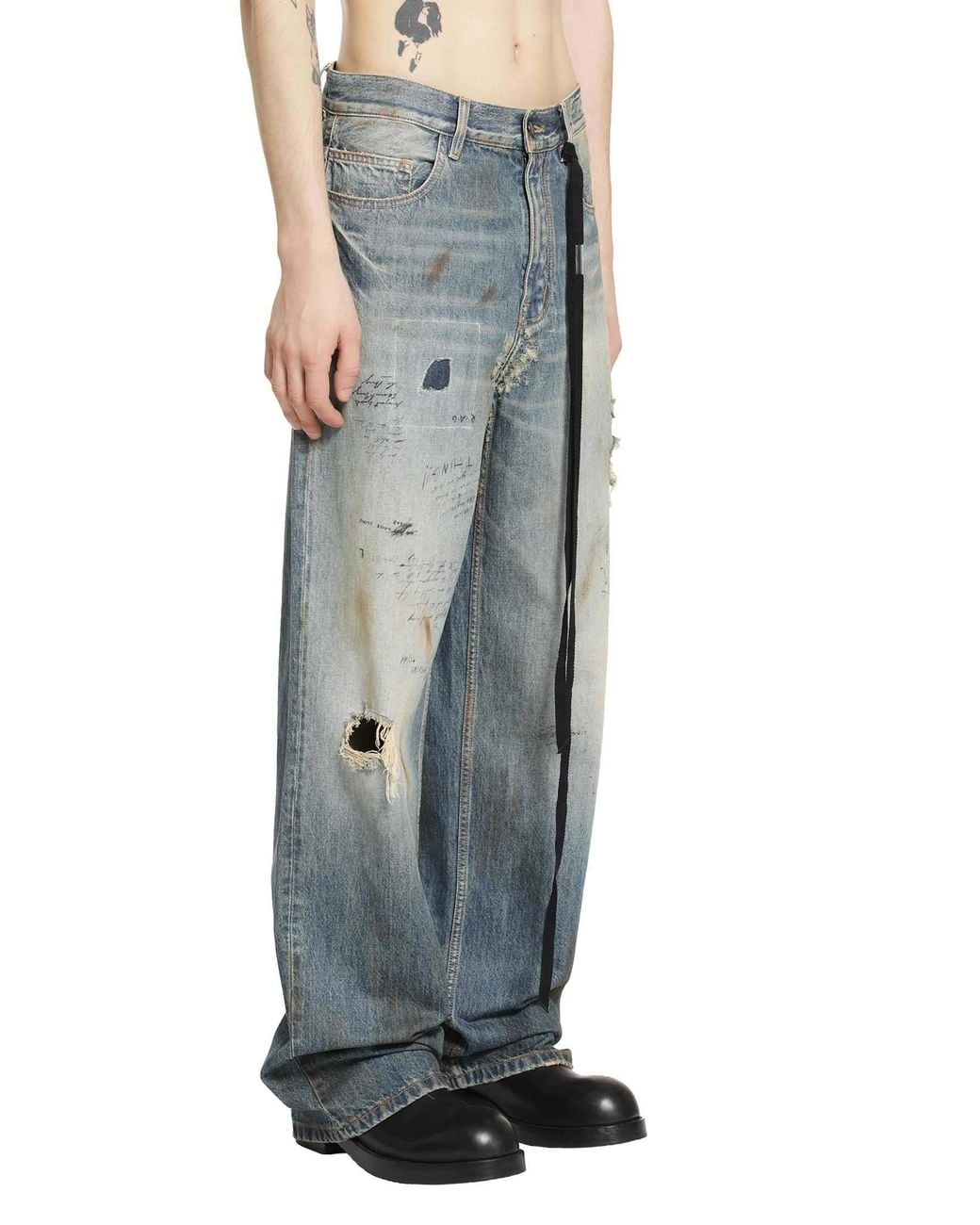 Ann Demeulemeester Multicolor Distressed Loose Jeans for men