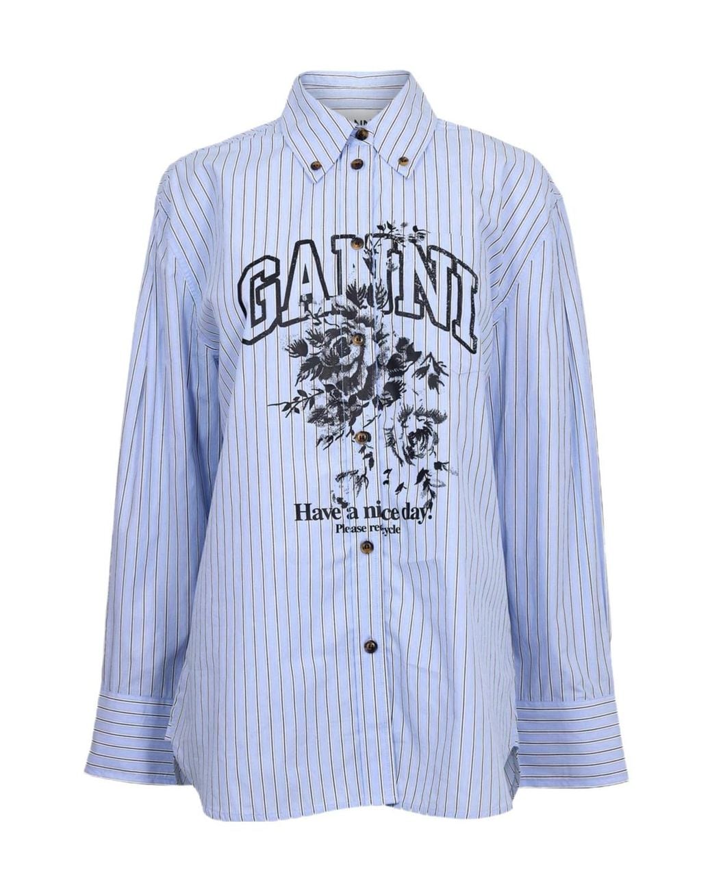 Ganni Blue Stripe Cotton Oversized T-Shirt
