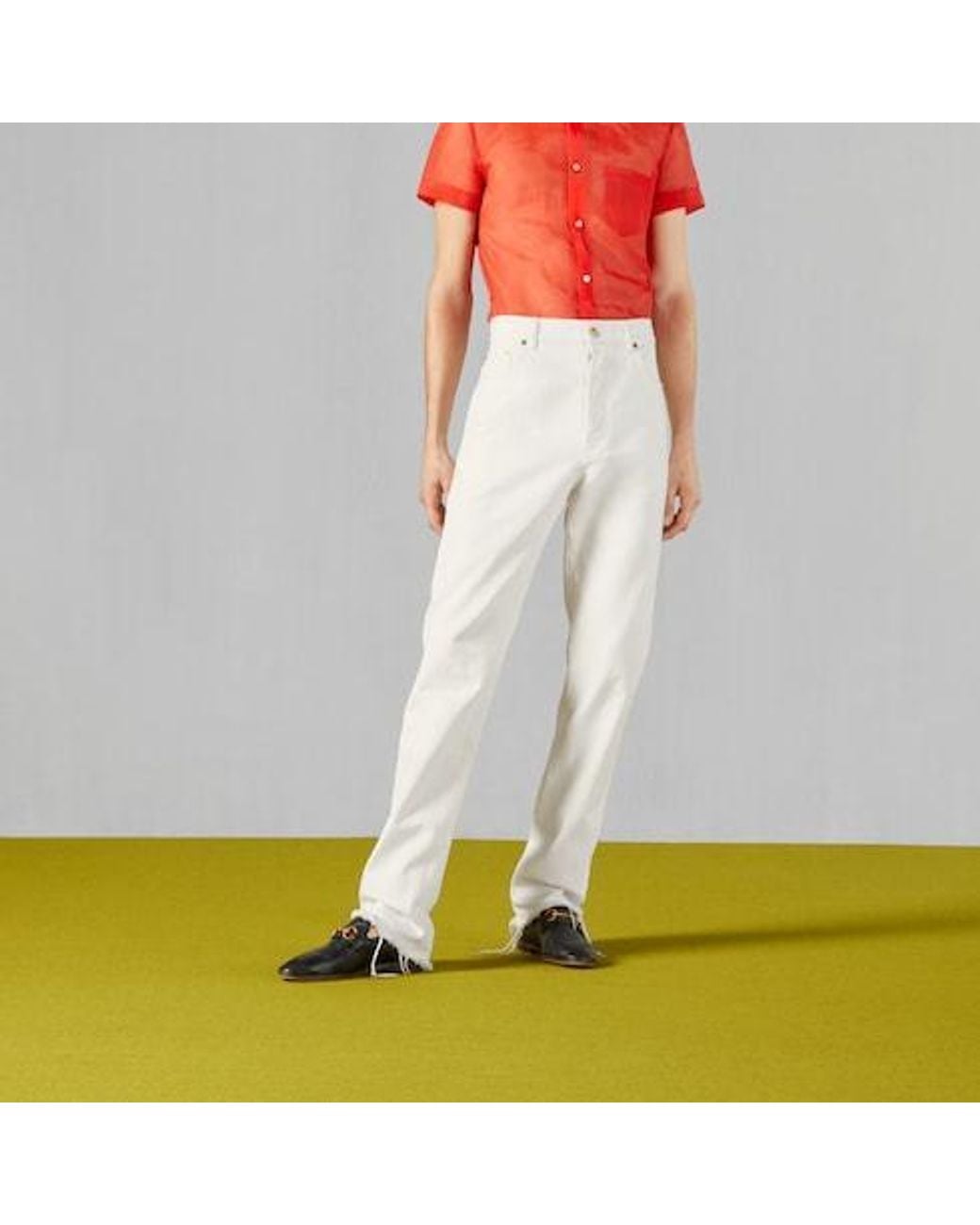 Gucci White Raw Cut Hem Denim Jeans for men