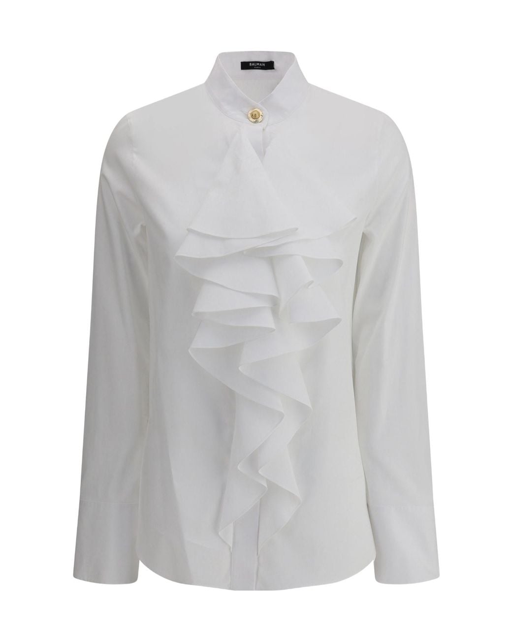Balmain Gray Ruffled Long-Sleeved Shirt