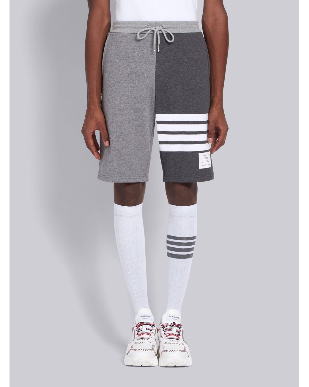Thom Browne Gray Striped Drawstring Shorts for men