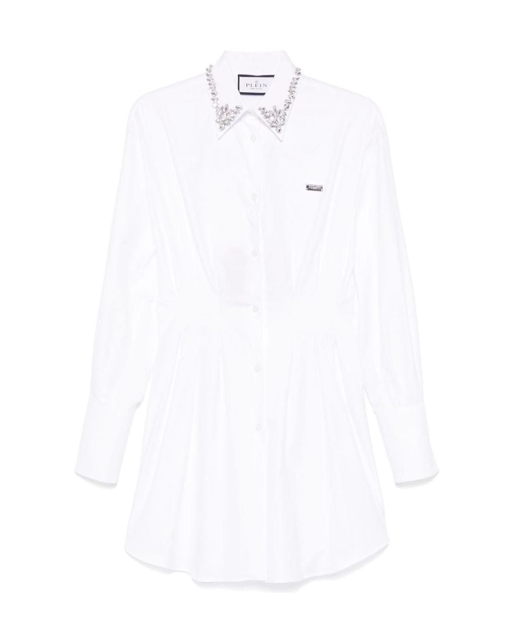 Philipp Plein White Embellished Collar Shirt Dress