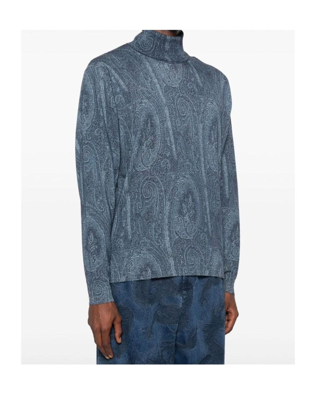 Etro Blue Paisley-Jacquard Sweater for men