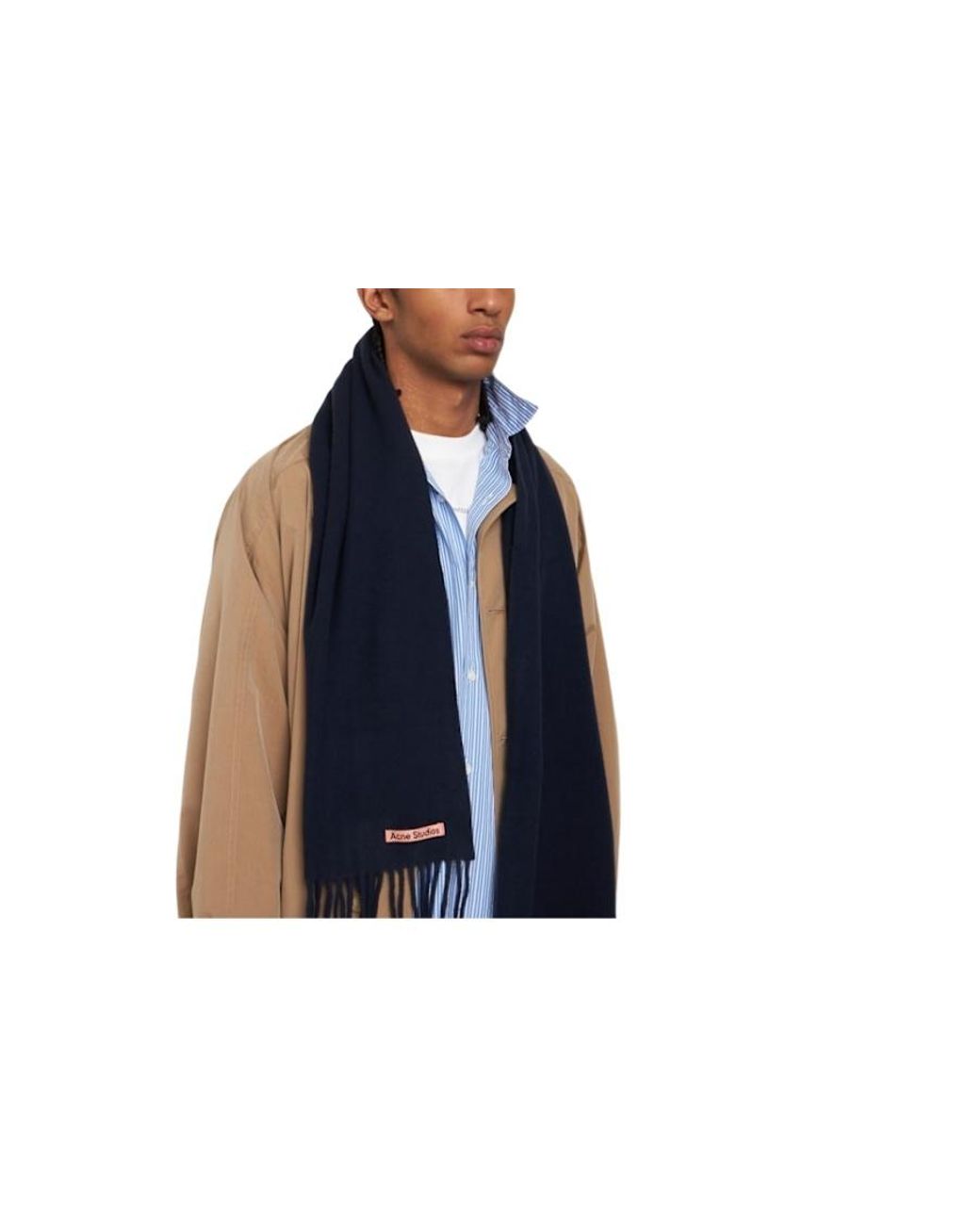 Acne Blue Rectangular Scarf With Fringes for men