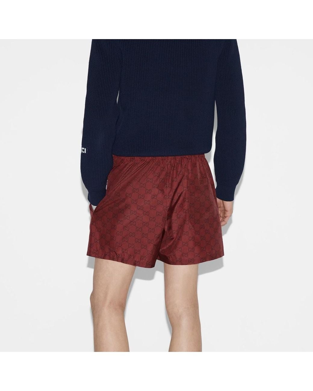 Gucci Red Monogram Drawstring Swim Shorts for men