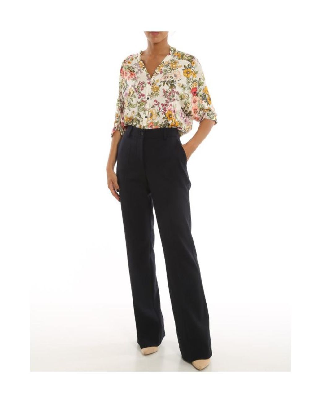 P.A.R.O.S.H. Blue Flared High-Waisted Trousers