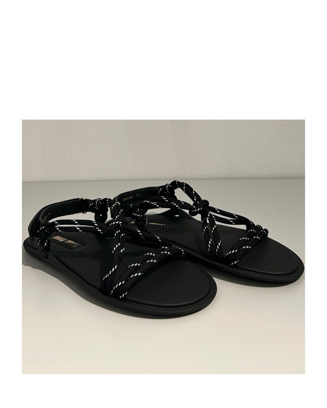 Miu Miu Black Rope Flat Sandals
