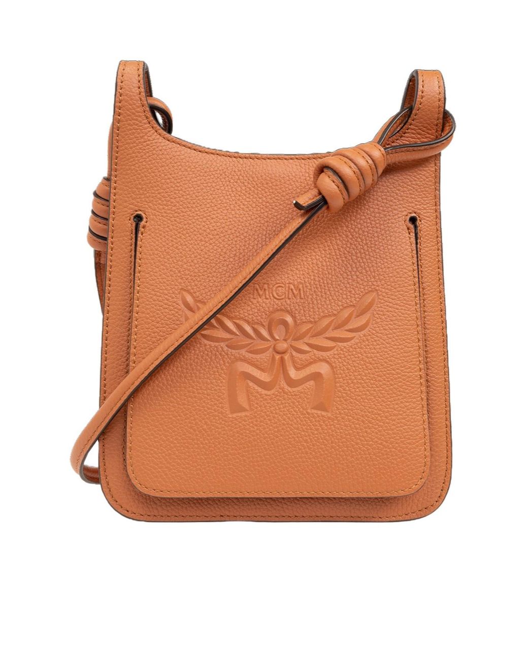MCM Brown Mini Himmel Logo Embossed Hobo Bag