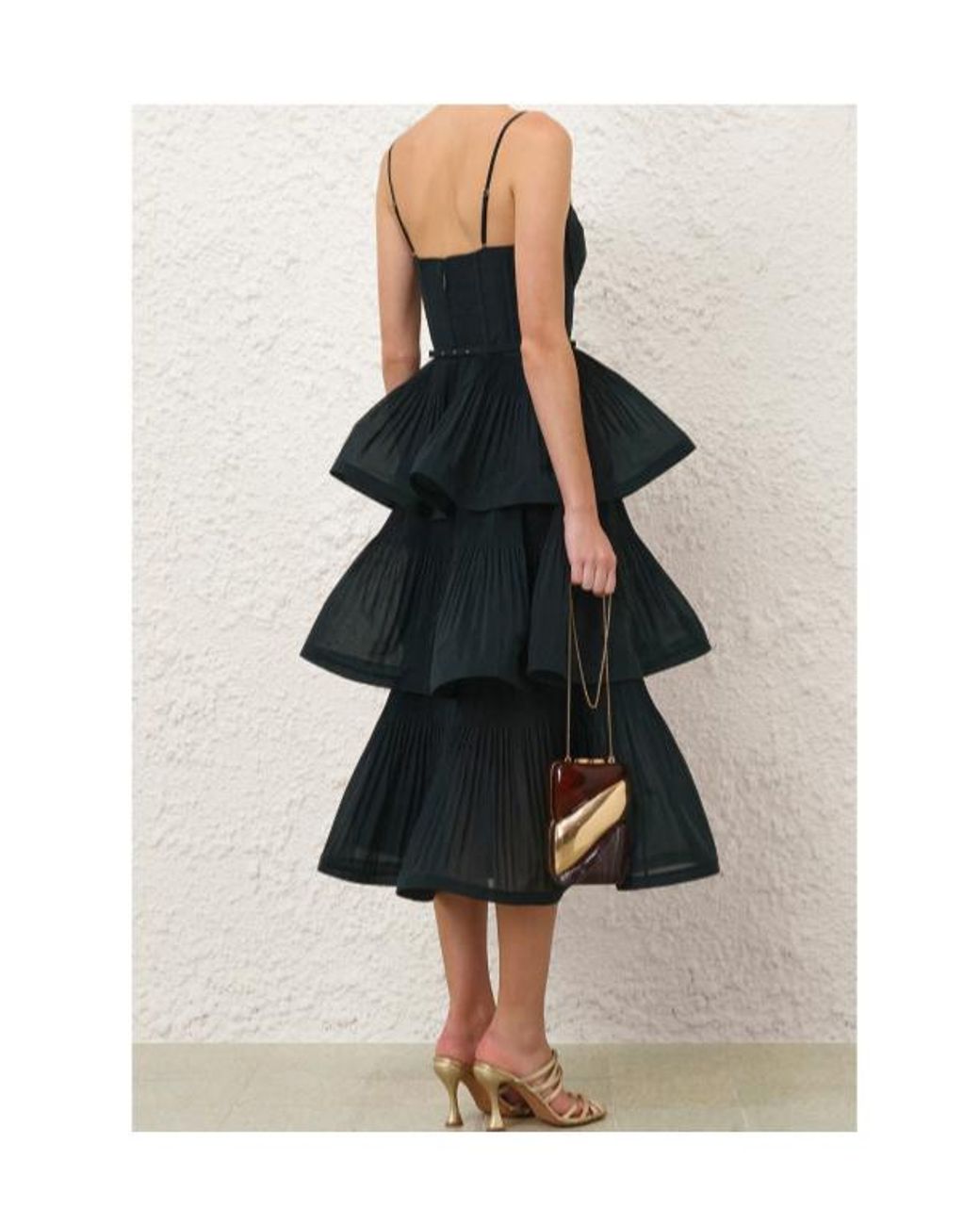 Zimmermann Blue Pleated Tiered Midi Dress