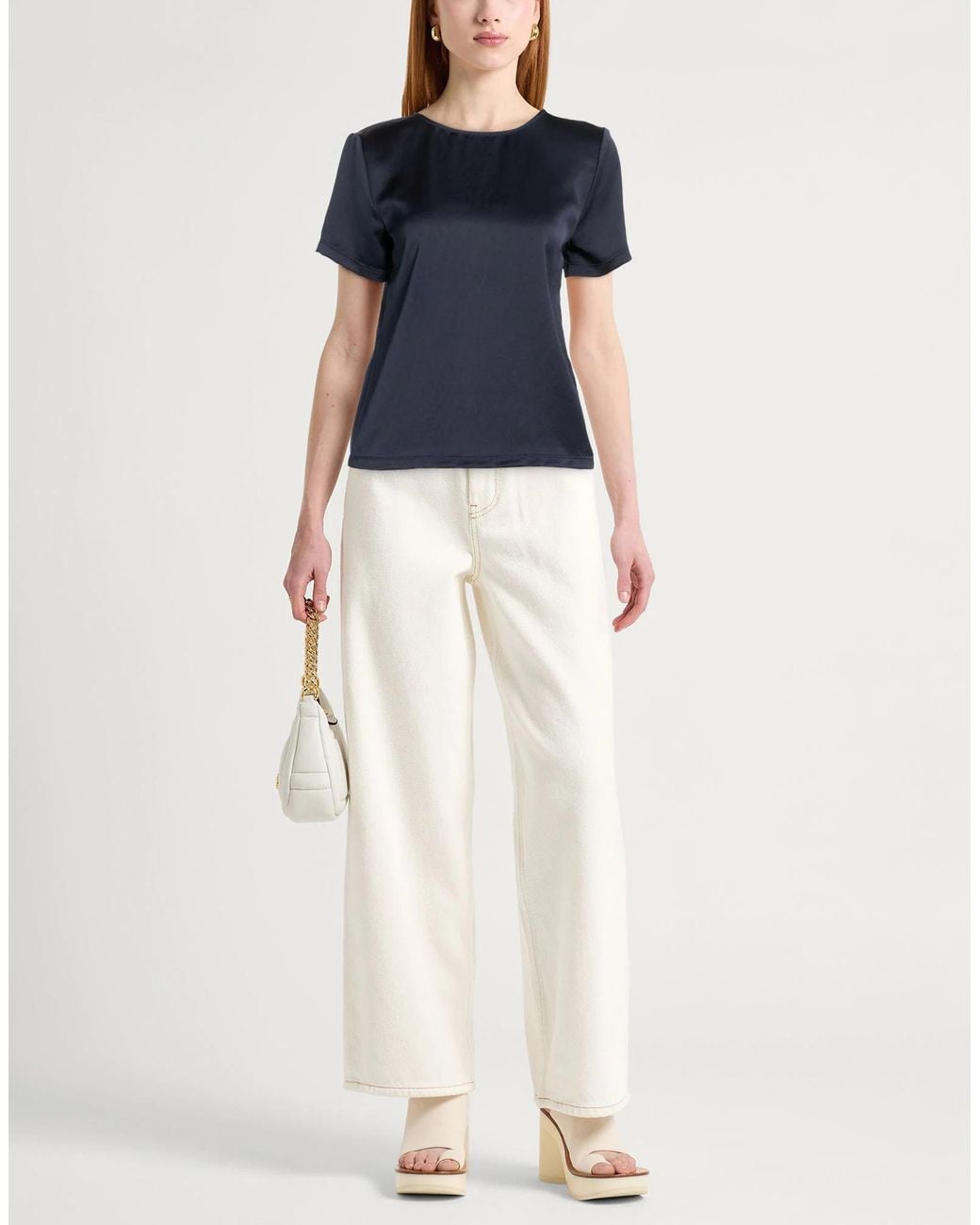 Weekend by Maxmara Blue Simple Solid Satin T-Shirt