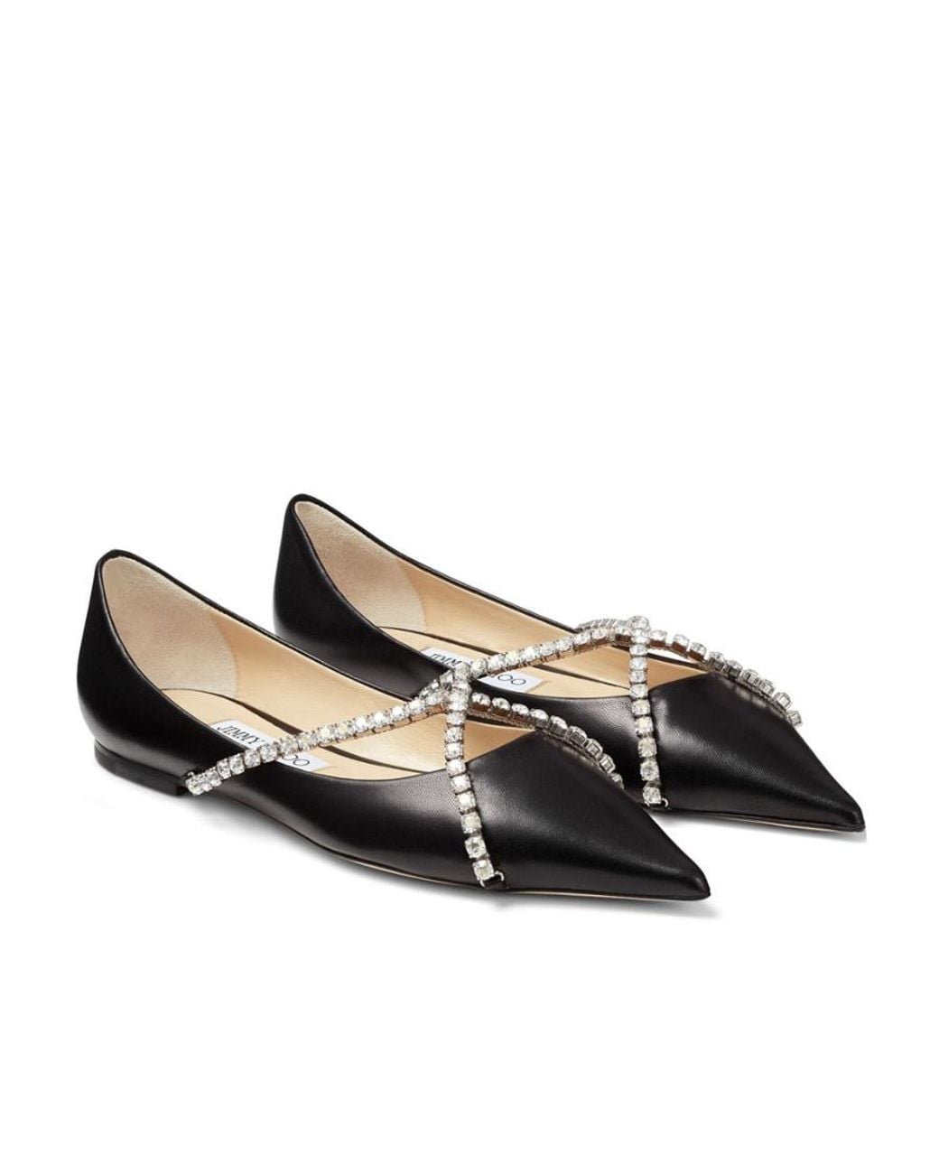 Jimmy Choo Black Flat Shoes With Diamond-Embellished Strap