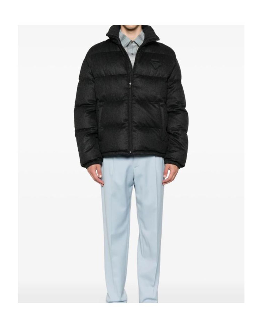 Prada Black High Neck Zip-Up Quilted Jacket for men