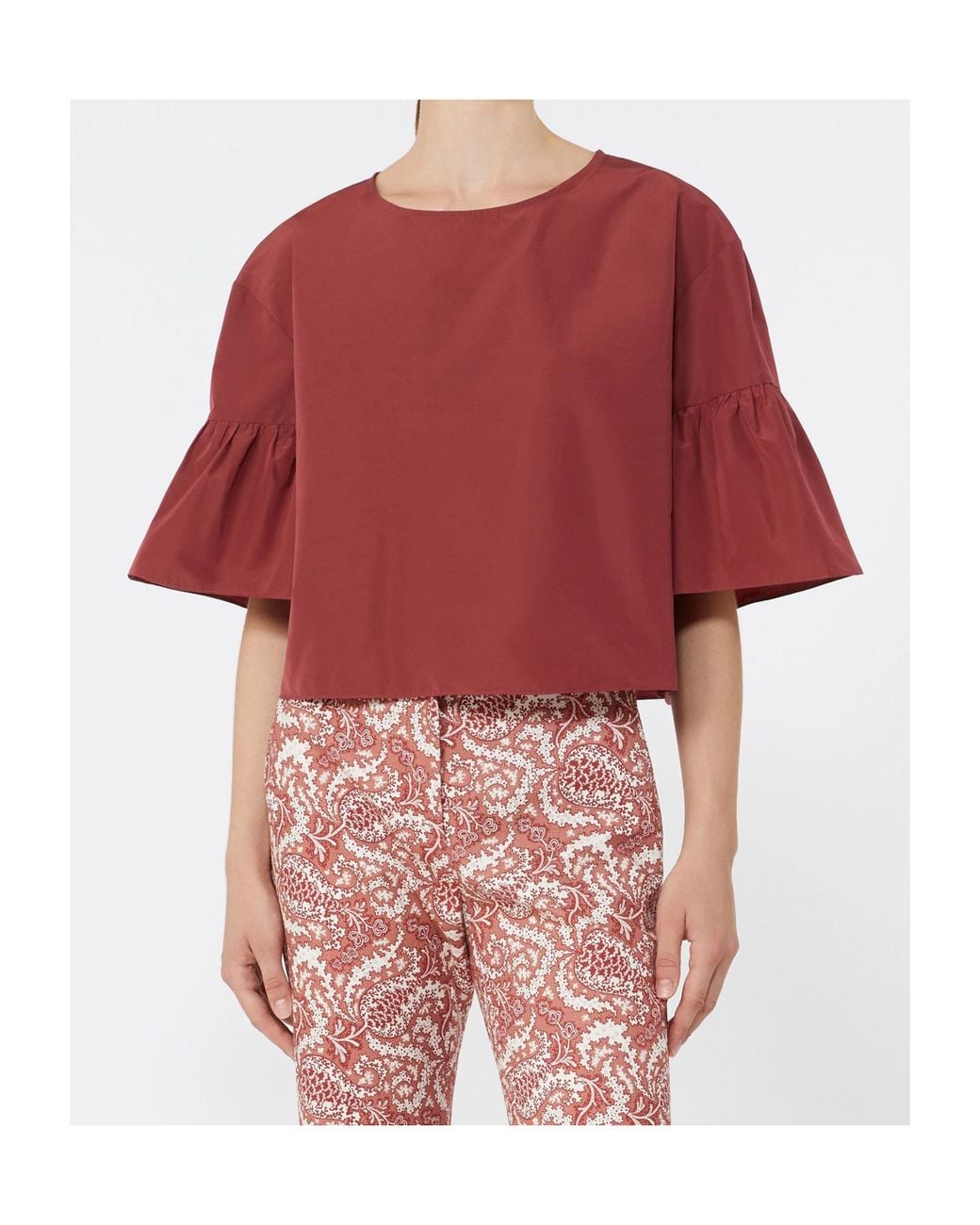Weekend by Maxmara Red Cotton Taffeta Cropped Blouse