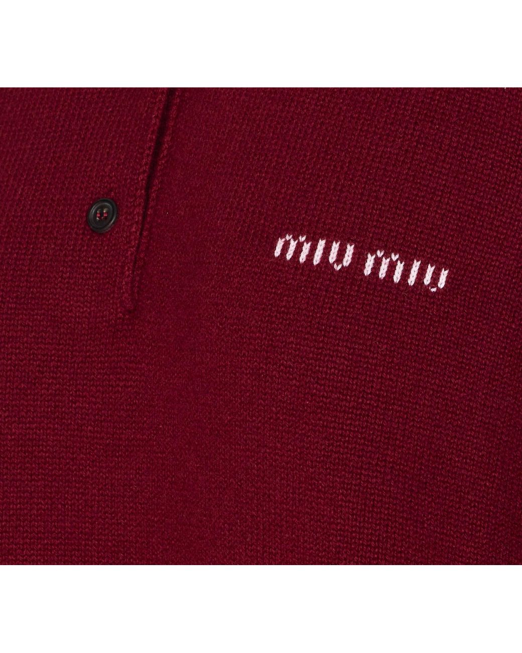 Miu Miu Red Long-Sleeved Knitted Polo Shirt