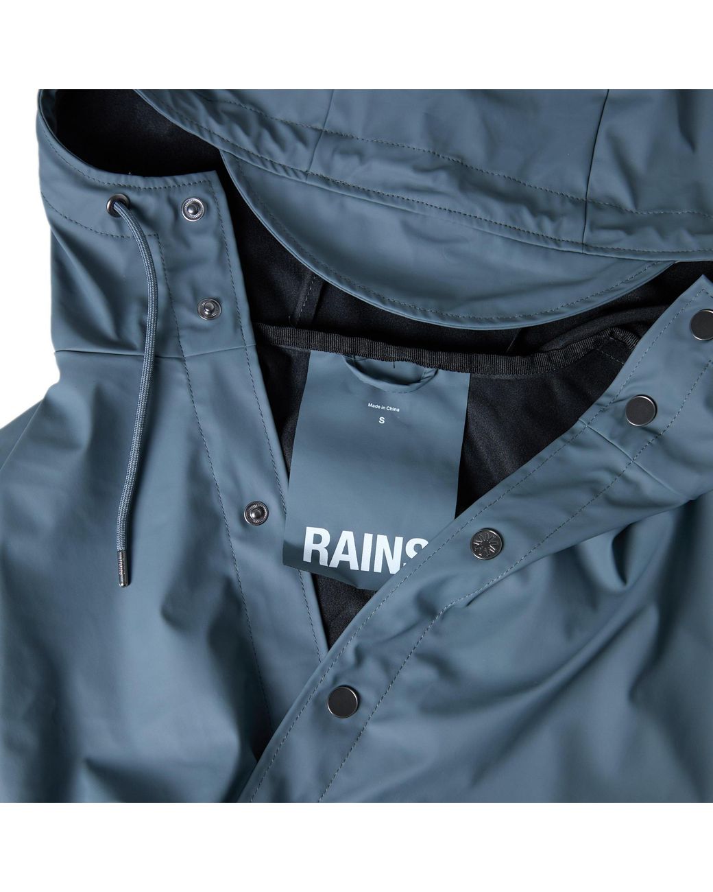 Rains Blue Hooded Snap-Button Raincoat