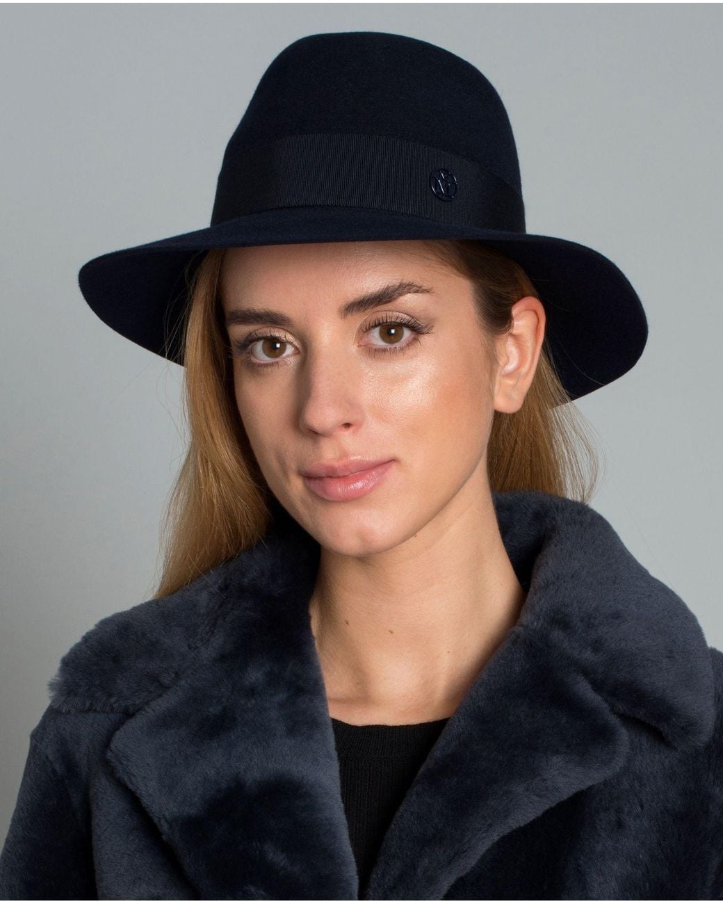 Maison Michel Blue Henrietta Logo Felt Hat