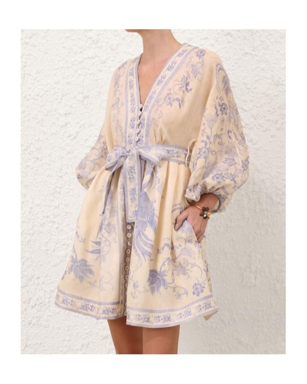 Zimmermann Natural Indra Plunge Mini Dress