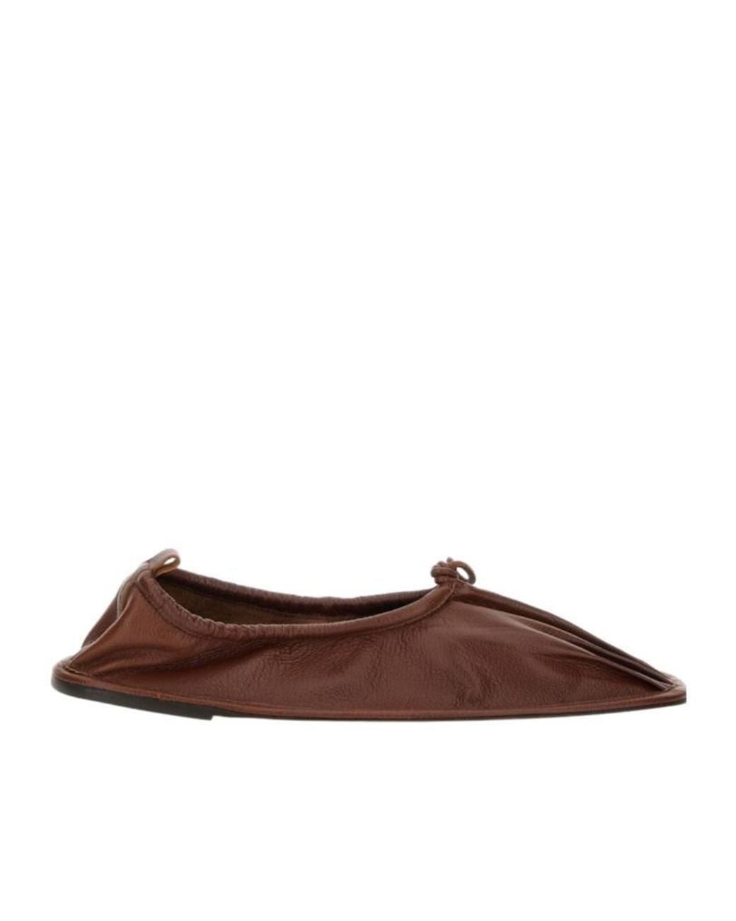 Hereu Brown Puntera Gathered Leather Ballet Flats