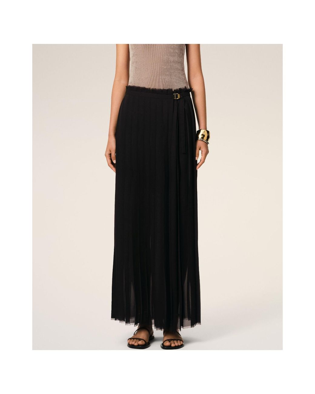 AMI Black Pleated Maxi Skirt