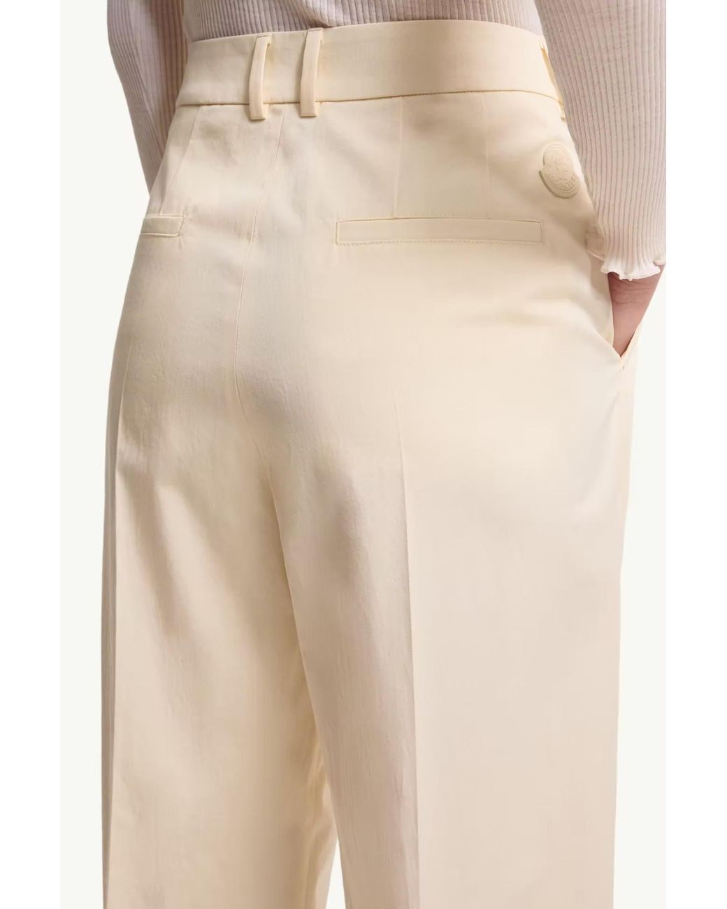 Moncler White Gabardine Wide-Leg Tailored Trousers
