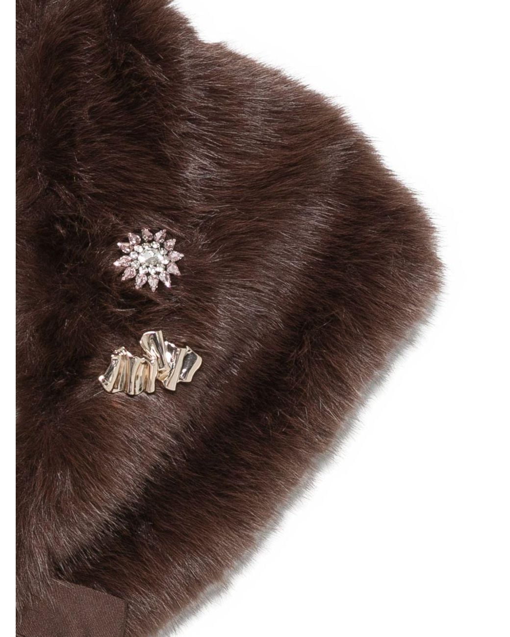 Liu Jo Brown Embellished Faux-Fur Scarf
