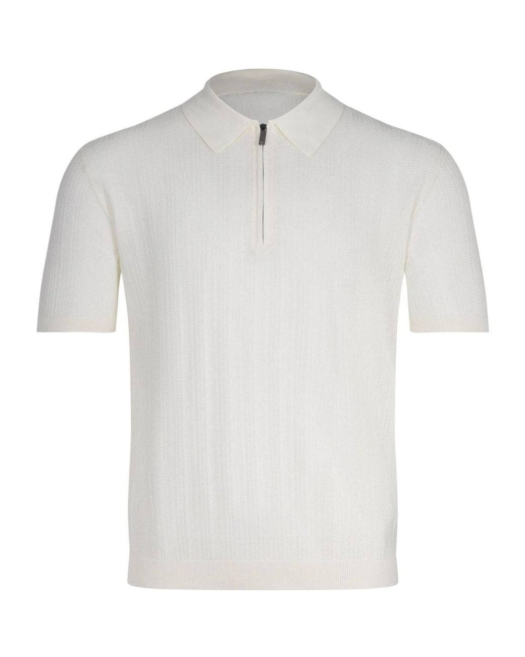 Emporio Armani White Half-Zipped Short-Sleeved Knitted Polo Shirt for men