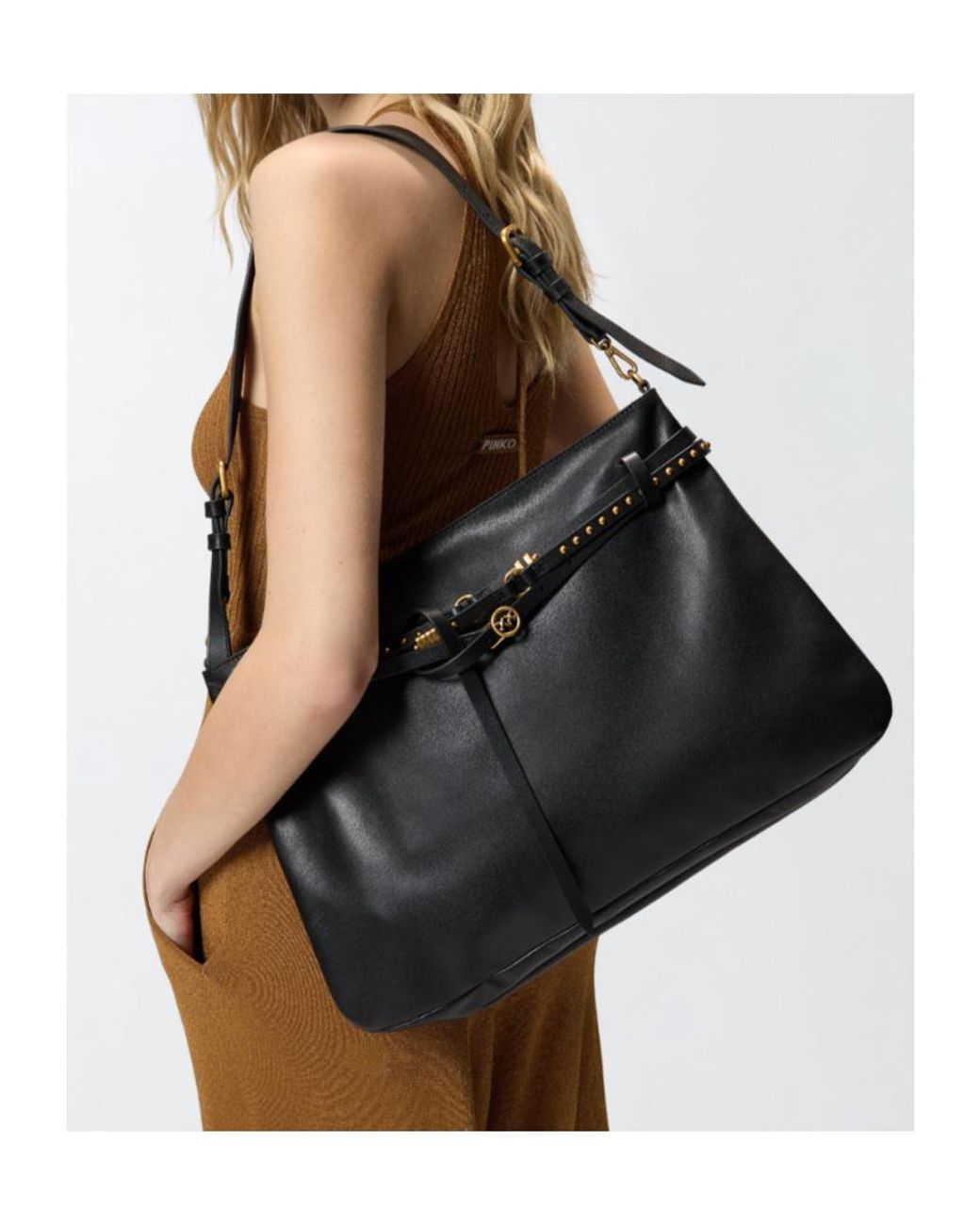 Pinko Black Belt Large Shoulder Bag