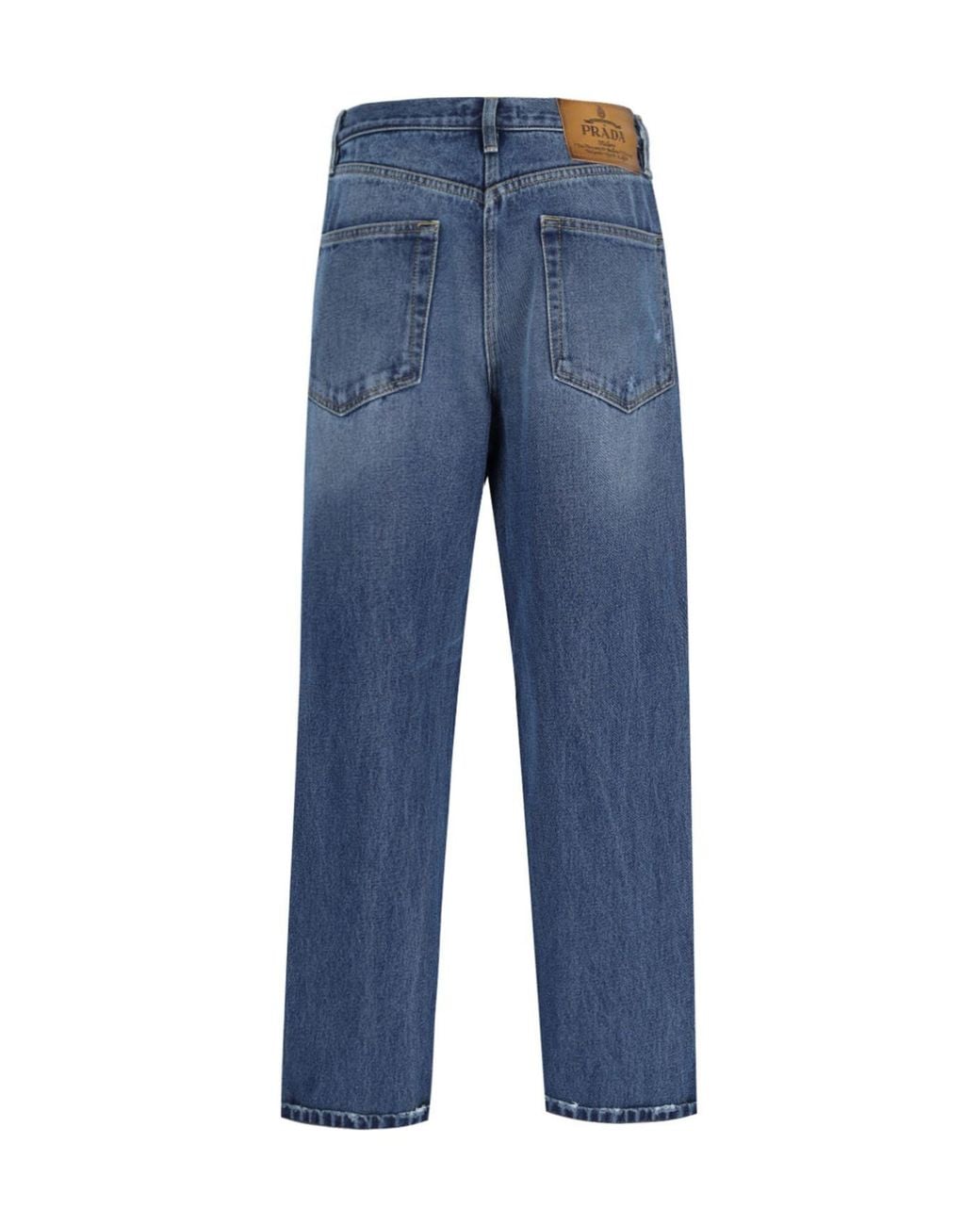 Prada Blue Logo Patch Wide-Leg Jeans