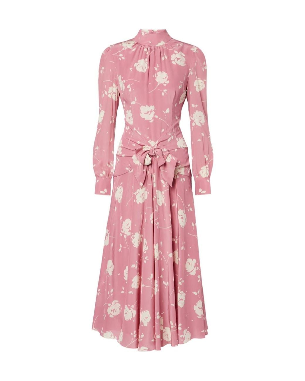 Alessandra Rich Pink Bow-Detail Floral Silk Midi Dress