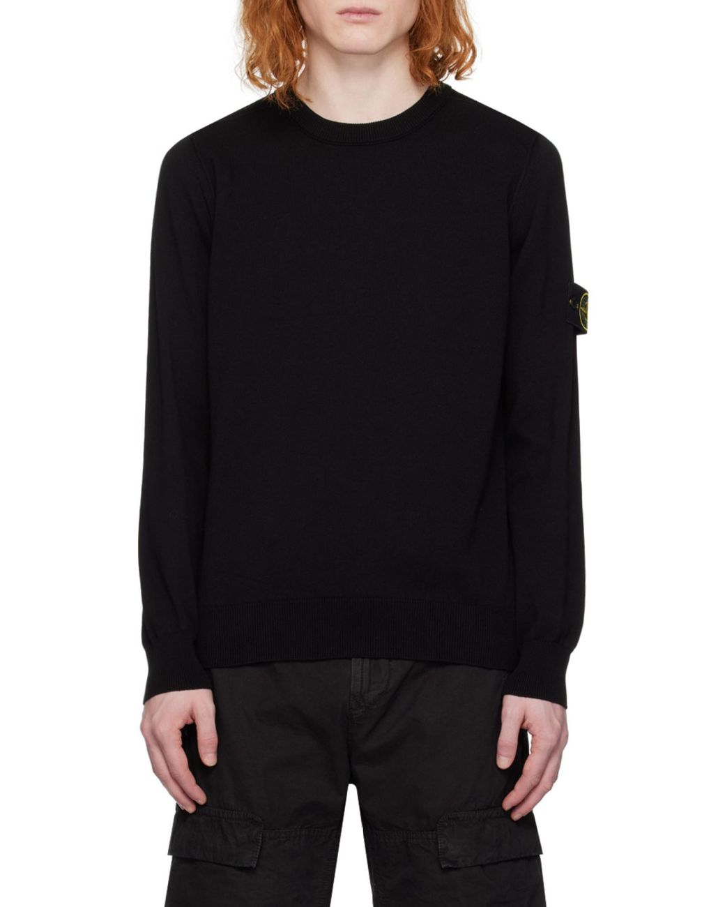 Stone Island Black Compass Patch Crewneck Jumper for men