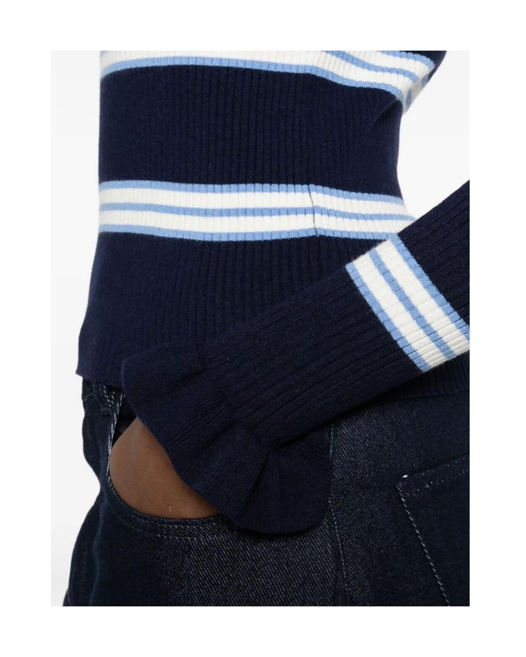 Twinset Blue Ruffled Cuff Striped Knitted Sweater