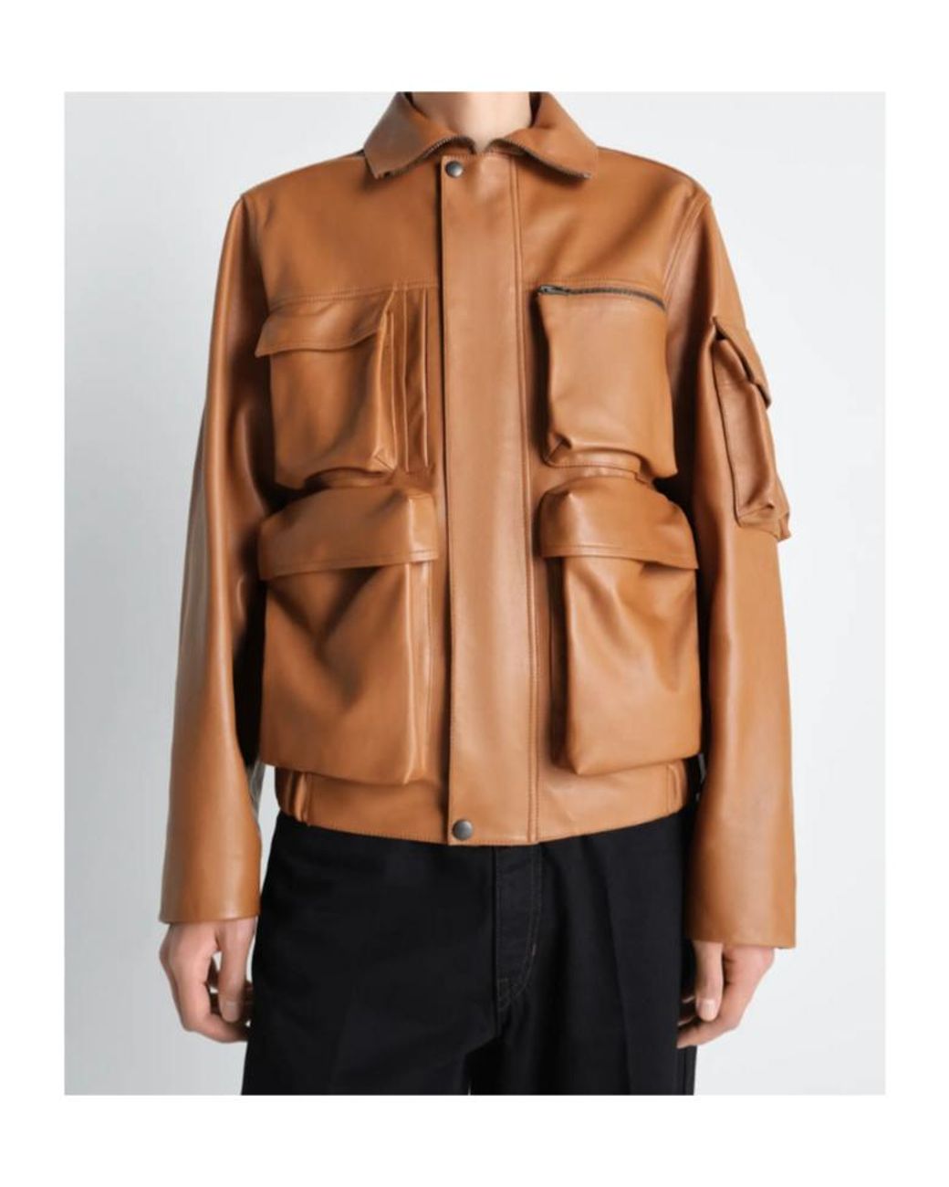 Lemaire Brown Multipocket Leather Jacket for men