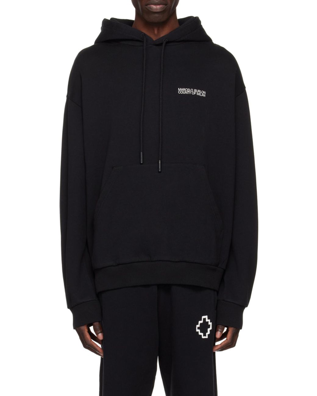 Marcelo Burlon Black County Of Milan Logo Printed Drawstring Hoodie for men