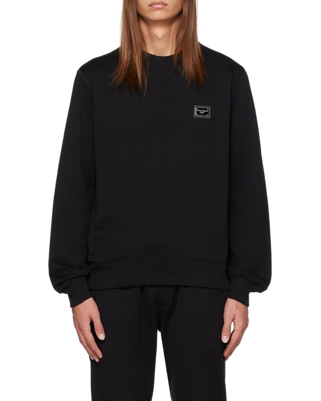 Dolce & Gabbana Black Logo Plaque Crewneck Sweatshirt for men