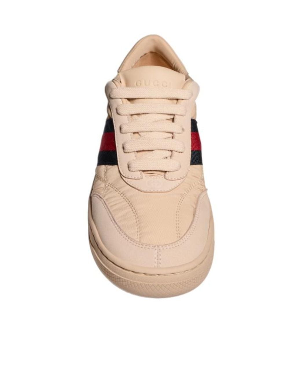 Gucci Pink Light Leather-Trim Web Sneaker With Interlocking G Rubber Sole And Cushioned Insole