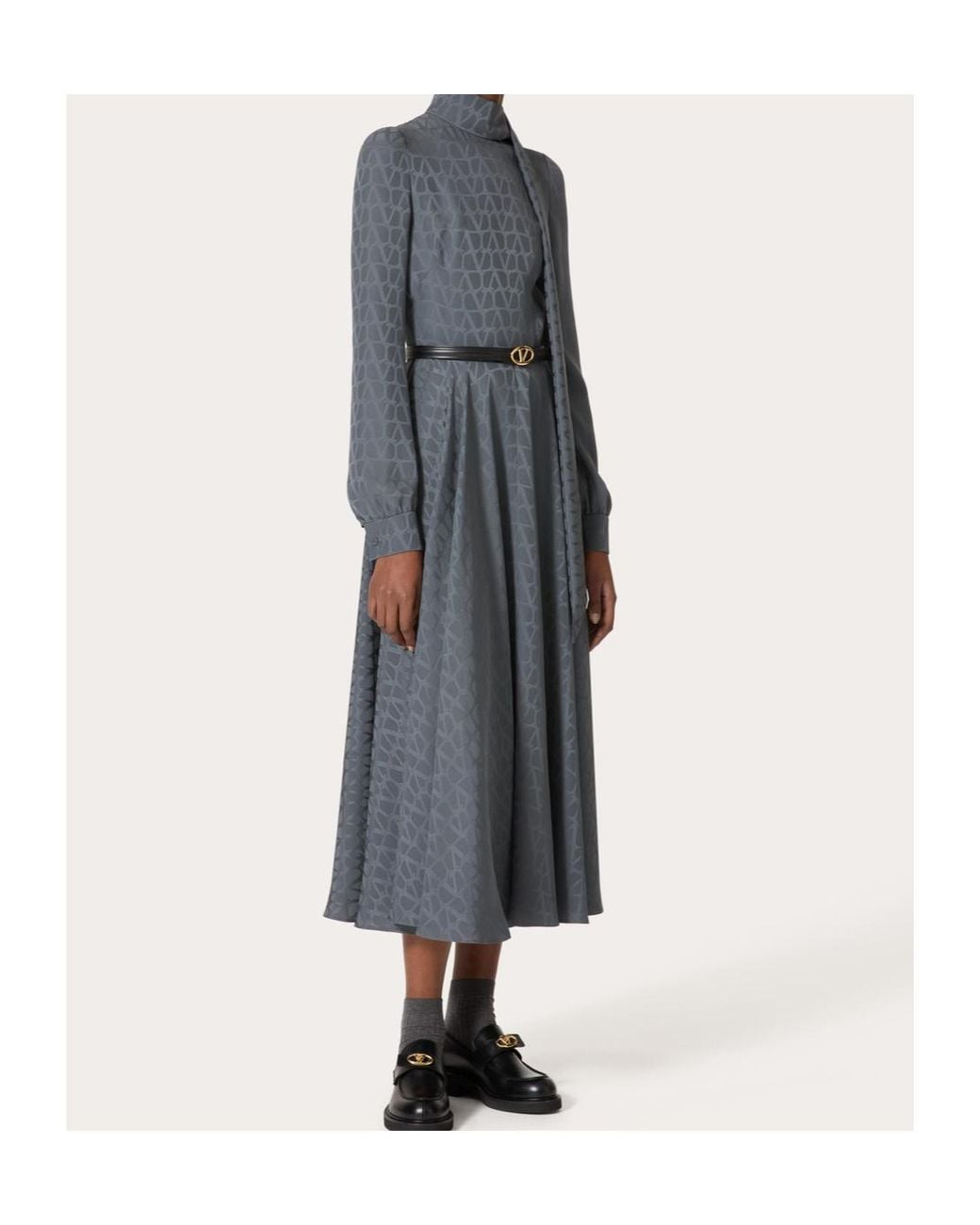 Valentino Gray Iconograph Print Midi Dress