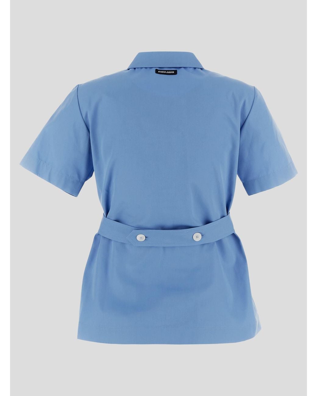 Miu Miu Blue Double-Breasted Short-Sleeved Shirt