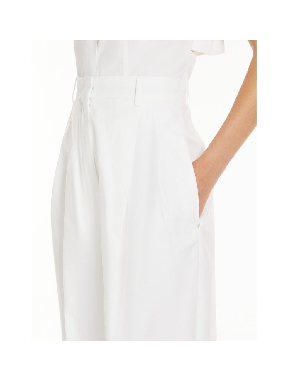 Sportmax White High-Waisted Cotton Trousers