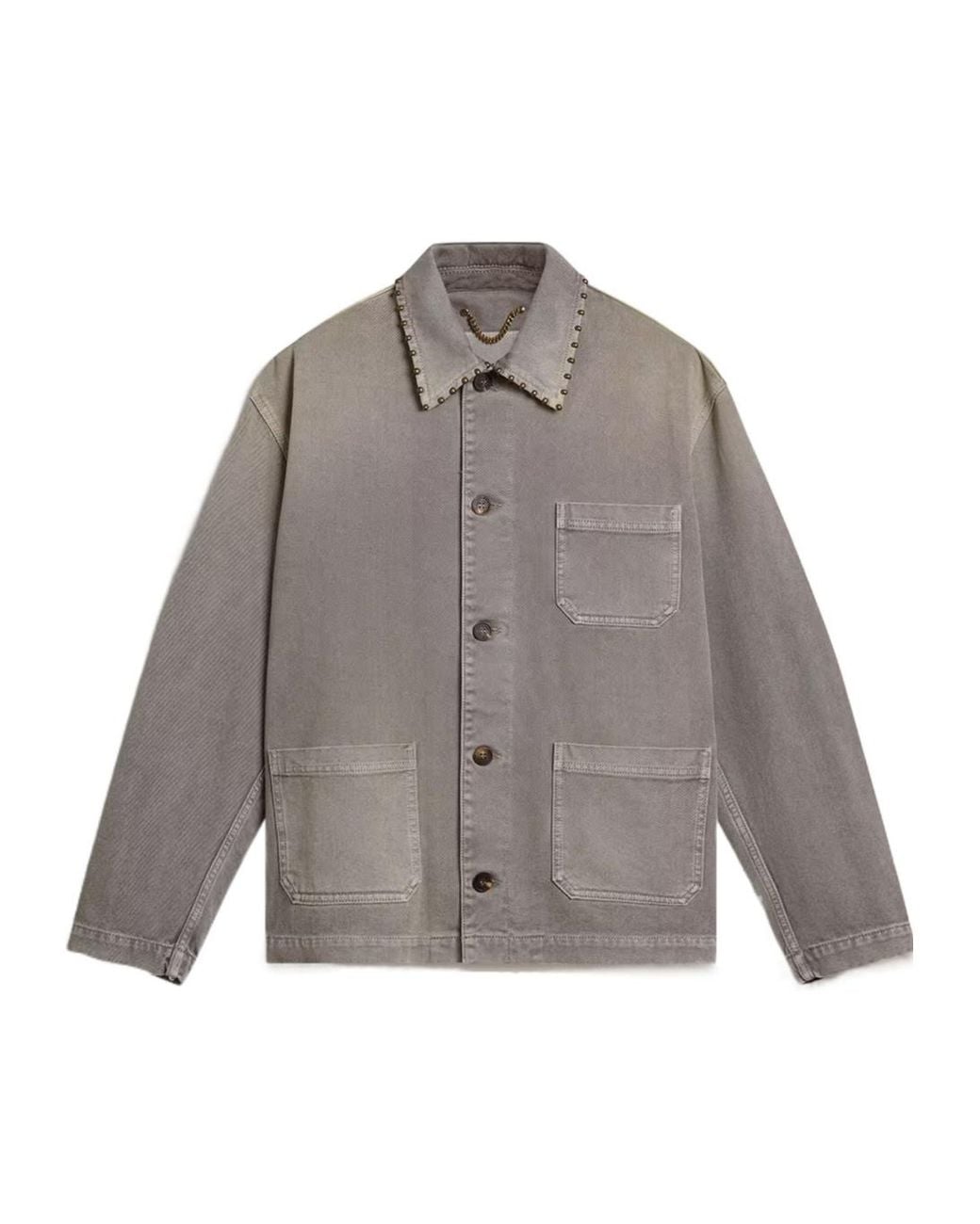 Golden Goose Deluxe Brand Gray Stud Embellished Denim Jacket for men