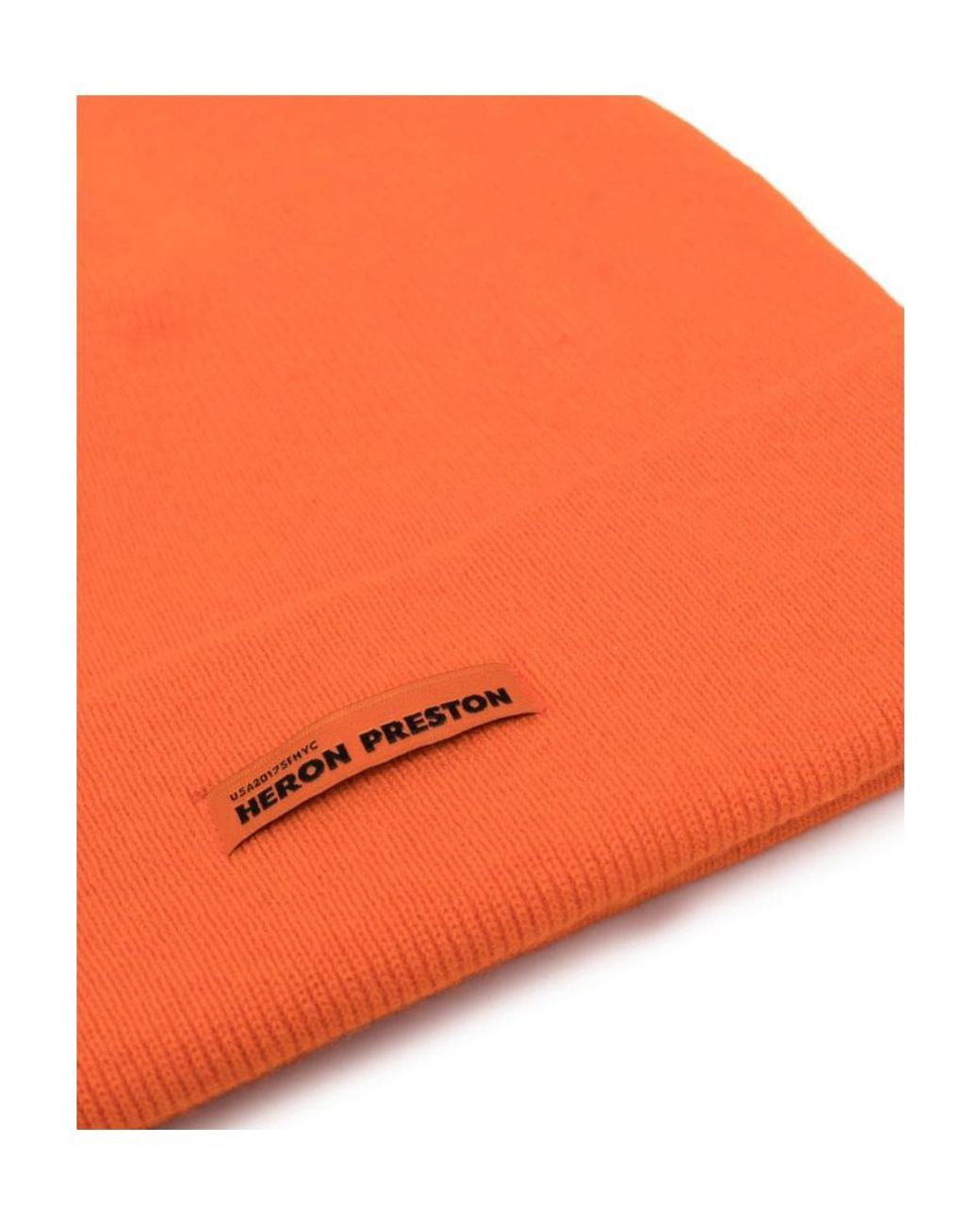 Heron Preston Orange Logo-Tag Ribbed-Knit Beanie for men